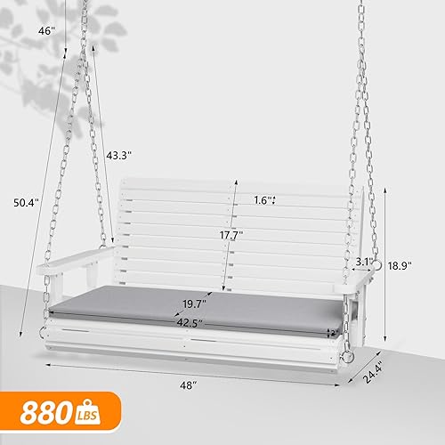 Miniatura 5 de VINGLI Columpio de porche para exteriores de 4 pies, columpios de madera resistentes para patio de 880 libras con cojines, banco colgante estilo