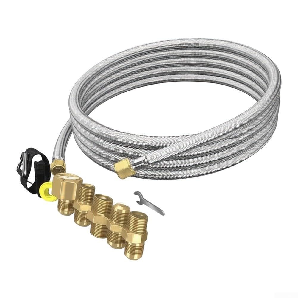 Tuyau de propane 1,8 m anti-torsion en inox tressé et raccords laiton