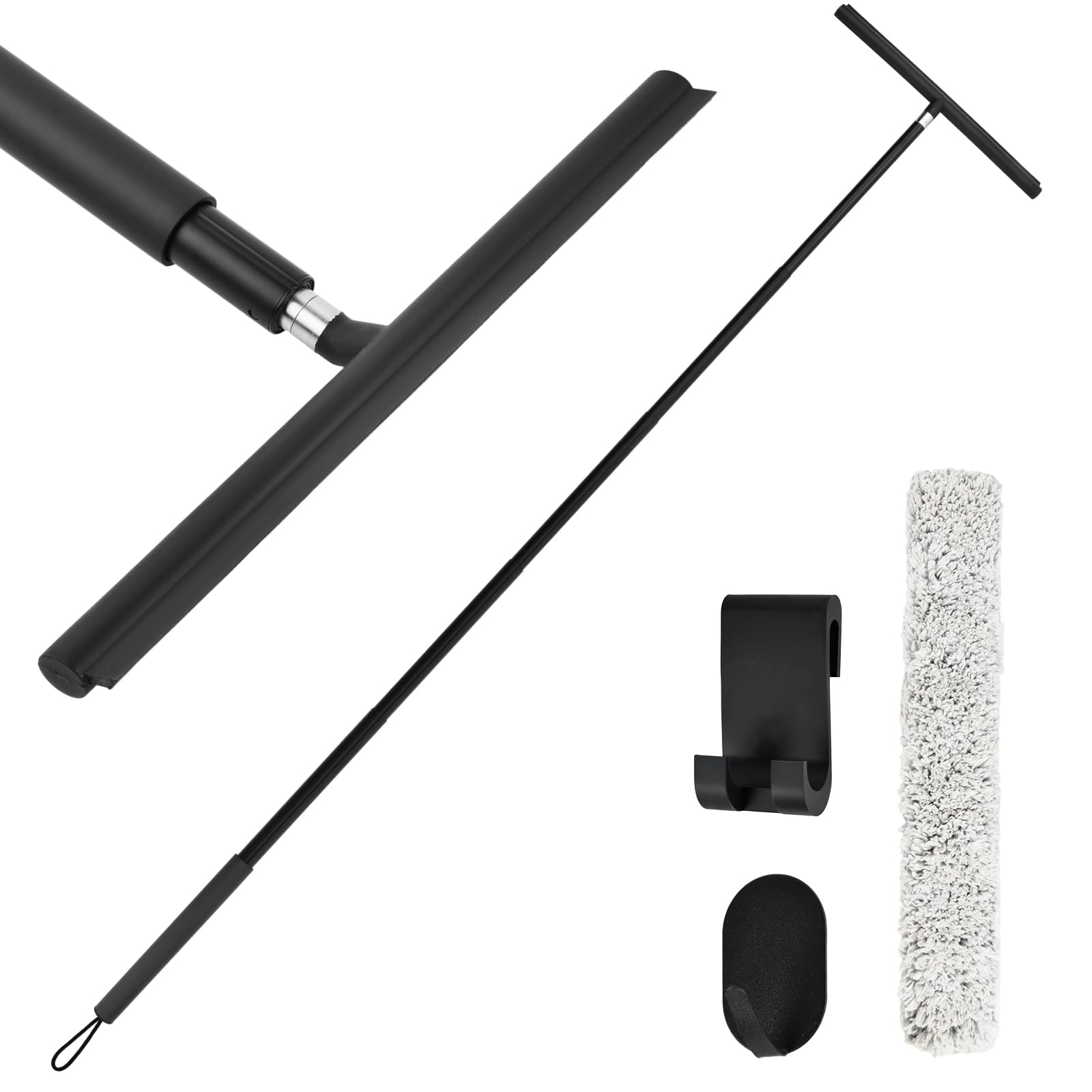 Tergivetro per Doccia, Pulisci Vetri Porte e Finestre Estensibile fino a 120 cm, Tira Acqua da Doccia con Gancio, Tergivetro Doccia Silicone Lavavetri con Manico Telescopico per Finestre del Bagno