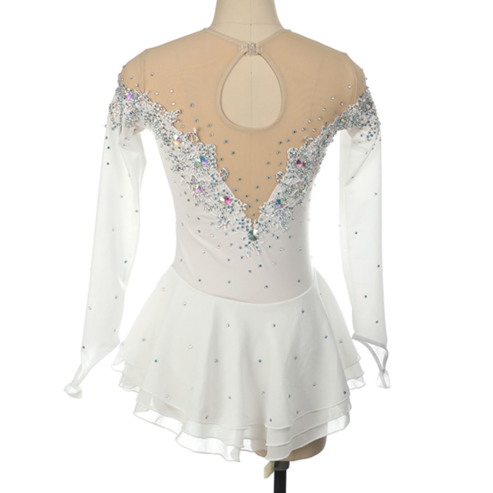Eiskunstlaufkleid for Mädchen, Patchwork-Applikation, Damen-Wettkampf-Tanzoutfit mit glänzendem Strassstein