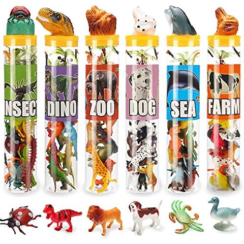 82 Piece Animal Toy, Assorted Mini Dinosaur Insect Ocean Sea Farm Jungle Animal Dog Figure, Realistic Vinyl Plastic Small Zoo Play Set for Sensory Bin Cupcake Topper Party Favors Cover