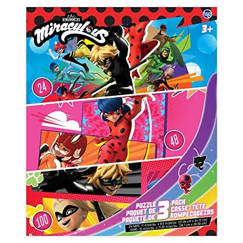 Miraculous Ladybug - 3 in 1 Jigsaw Puzzles for Kids. Featuring Lady & Cat Noir. Great Birthday & Educational Gifts for Boys and Girls. Colorful Pieces Fit Together Perfectly. Cover