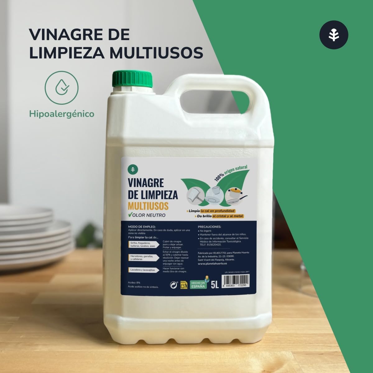 PLANETA HUERTO | Pack 12 Vinagre Blanco de Limpieza 1L – Vinagre Desincrustante Natural Multiusos para Cocina, Baño, Cristales y Metales, Limpieza Ecológica y Efectiva Sin Químicos