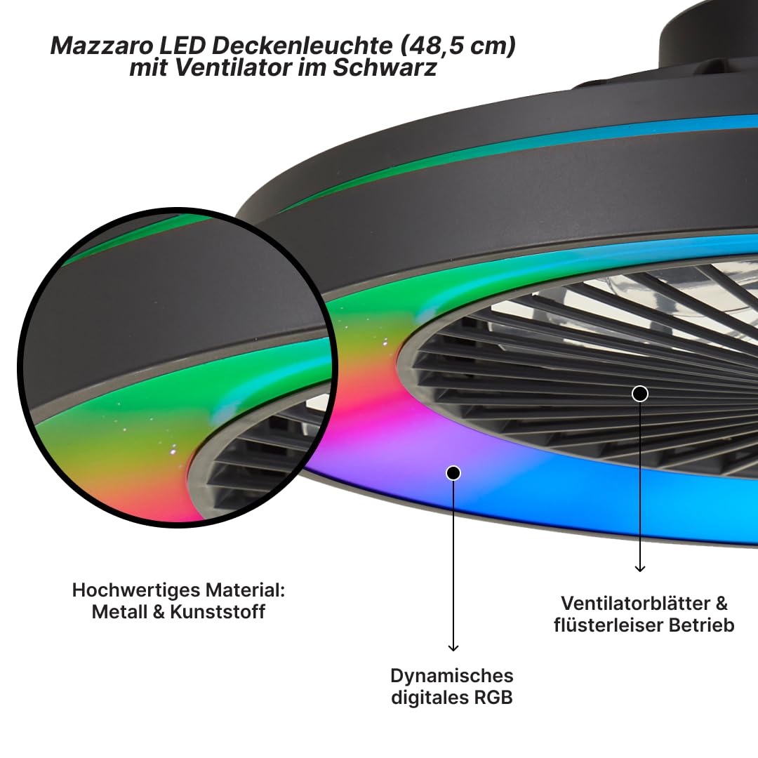 Brilliant LED-Deckenleuchte mit Ventilator 48,5cm Schwarz Dimmbar