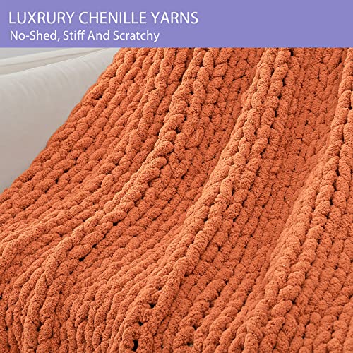 Chunky Knit Blanket Throw 40X80, Soft Chenille Yarn Giant Knitted Throw Blanket, Big Knit Blankets Chunky, Thick Cable Knit Throw, Large Rope Knot Throw Blanket For Couch Bed Sofa (Terracotta) #TOP4