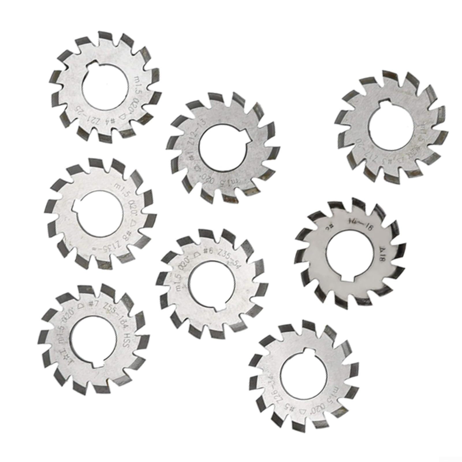 8 Stück HSS Involute Zahnradfräser Modul 1,5 mit 20° Druckwinkel und 22mm Bohrung #1-8 für Kegelradfräsen in Industriemaschinen