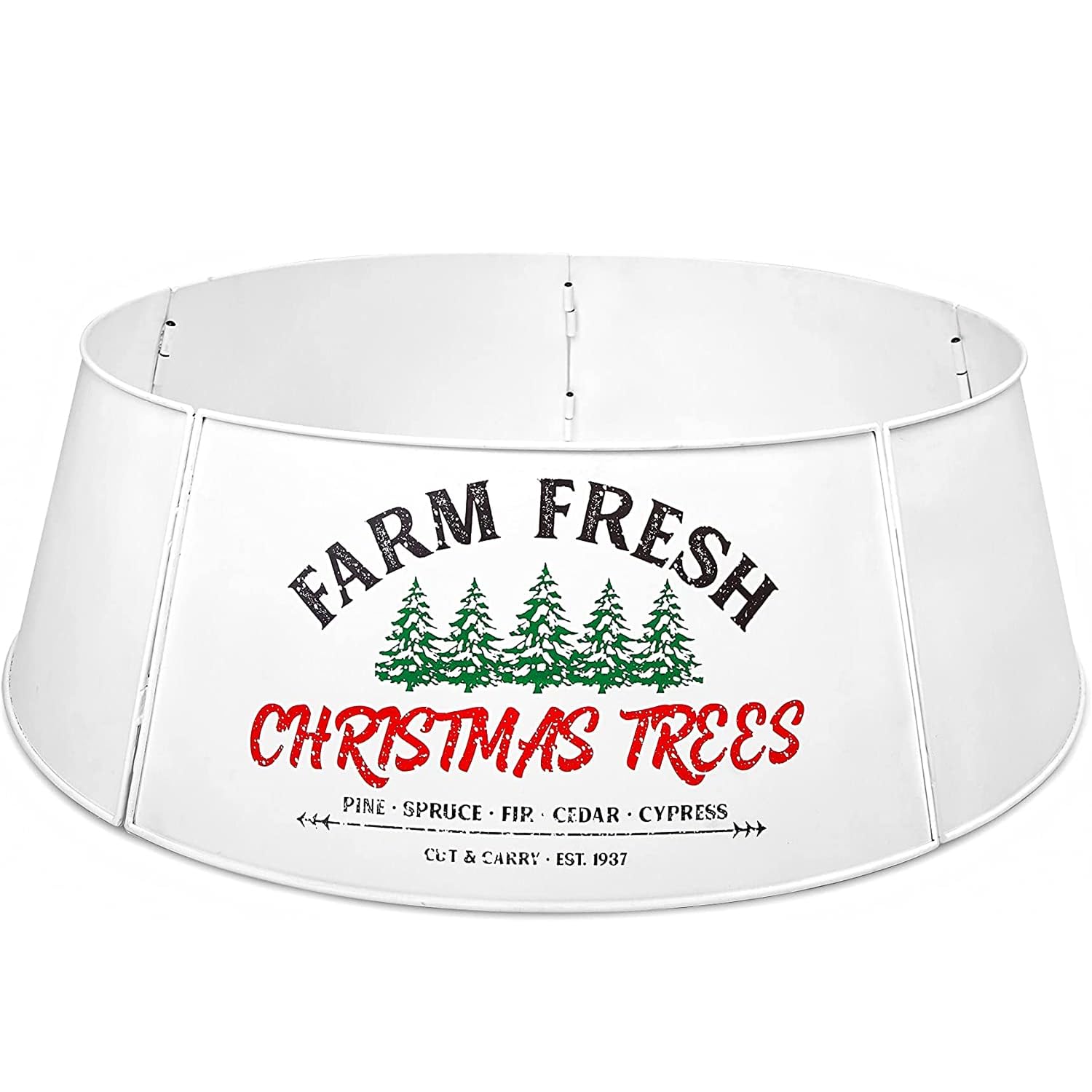 Hallops Oversized Galvanized Christmas Tree Collar - Adjustable Metal Christmas Tree Base Cover for Medium and Large Trees - 36 Inch Diameter Base for Contemporary and Rustic Holiday Decor (White)