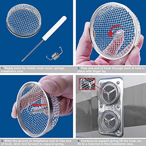 Leisure Coachworks Rv Furnace Vent Screen - 2 Pack Flying Insect Bug Cover Camper Heater Exhaust Vents - 2.8" Stainless Steel Mesh Screens - Installation Tool Included #TOP3