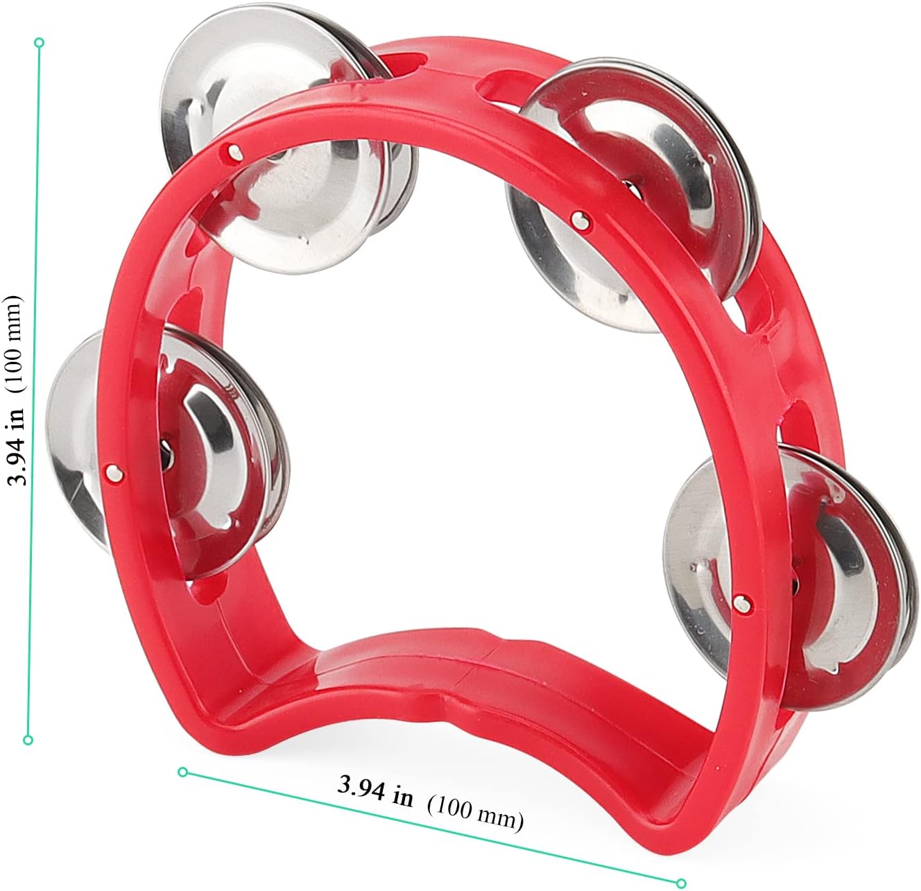 20 Pack Plastic Percussion Tambourine, 4 Inch Half Moon Musical Tambourines with 4 Bells, Mini Handheld Tambourine