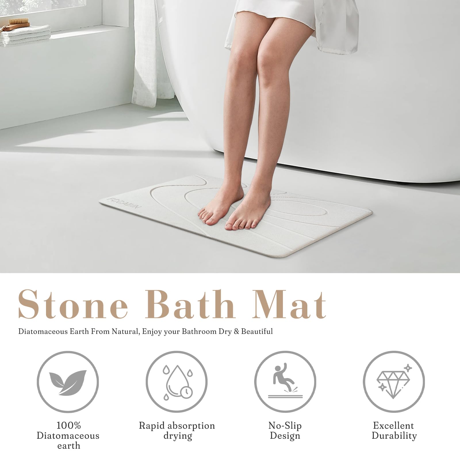 Greenturf Diatomite Bath Mat - 23.6x15.4 Inch, Natural Stone Quick-Dry Shower Mat, Grey - View #6