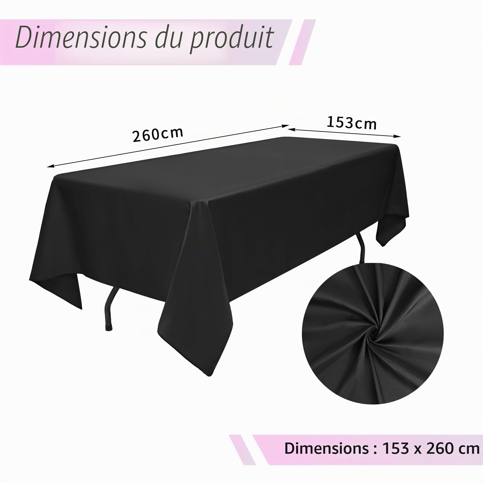 Lot de 10 Nappes Noir Nappe en Tissu 153x260cm Couverture de Table | Lavable, Noel, Jardin, fête, Mariage ou Maison,Décoration de table, Protection de table, Anti-Rides et Résistantes