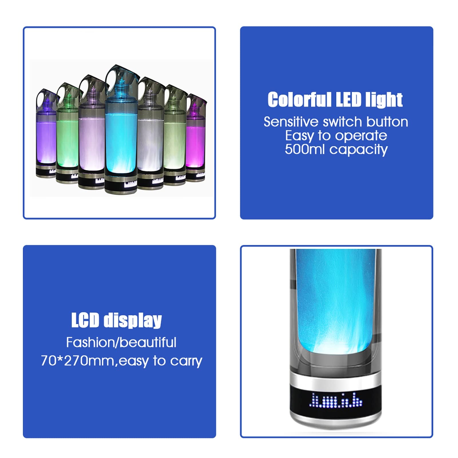Ionizador De Generador De Botella De Agua De Hidrógeno Botella De Agua Rica En Hidrógeno Tecnología SPE PEM Descarga De Ozono Y Cloro 5 Minutos Hacen Contenido De Hidrógeno Hasta 1000-1200 PPB 500Ml