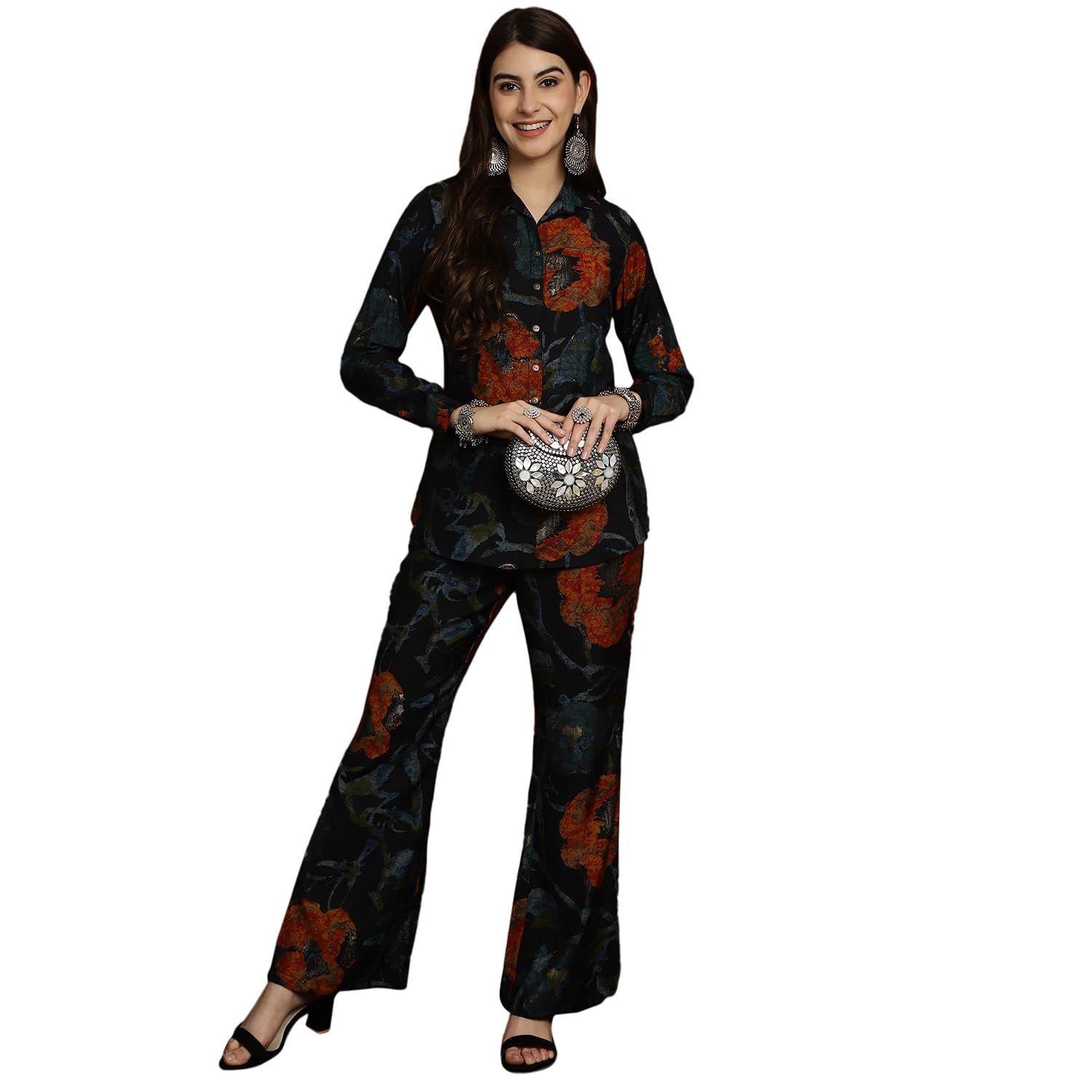 claura Navy Blue Printed Shirt with Trousersy for Women/Cord Set for Women-picture-41