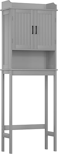 Miniatura 8 de VEIKOU Estante de inodoro para baño, almacenamiento independiente sobre el inodoro, armario de baño sobre el inodoro con estante ajustable y estante