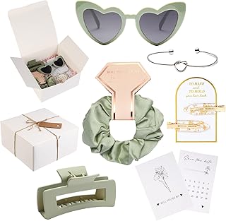 11 PCS Bridesmaid Proposal Gifts - Bridesmaid Gifts with Hair Clips & Scrunchies & Sunglasses & Bracelet & Bridesmaid Proposal Card & Gift Box for Bachelorette Party Favors Bridal Party Gifts(Green)