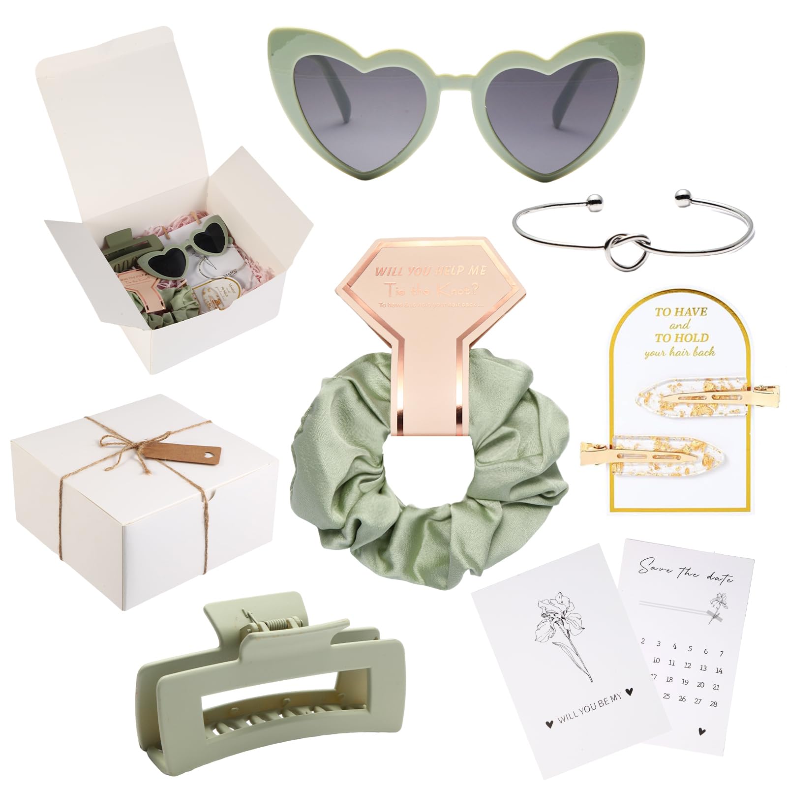11 PCS Bridesmaid Proposal Gifts - Bridesmaid Gifts with Hair Clips & Scrunchies & Sunglasses & Bracelet & Bridesmaid Proposal Card & Gift Box for