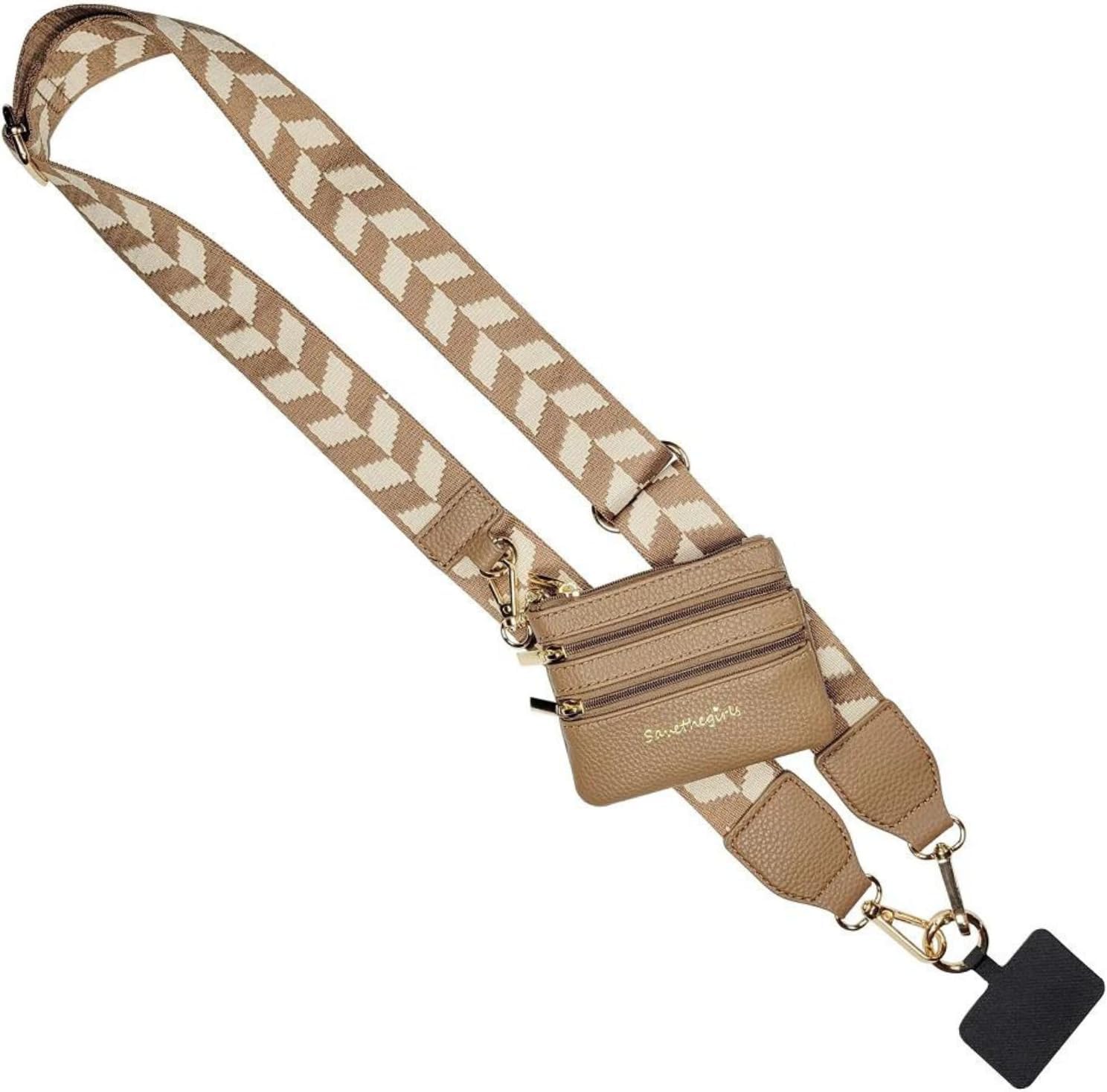Save the Girls Original Clip and Go Phone Strap Pattern - Crossbody Phone Strap Chain with Zipper Wallet Pouch