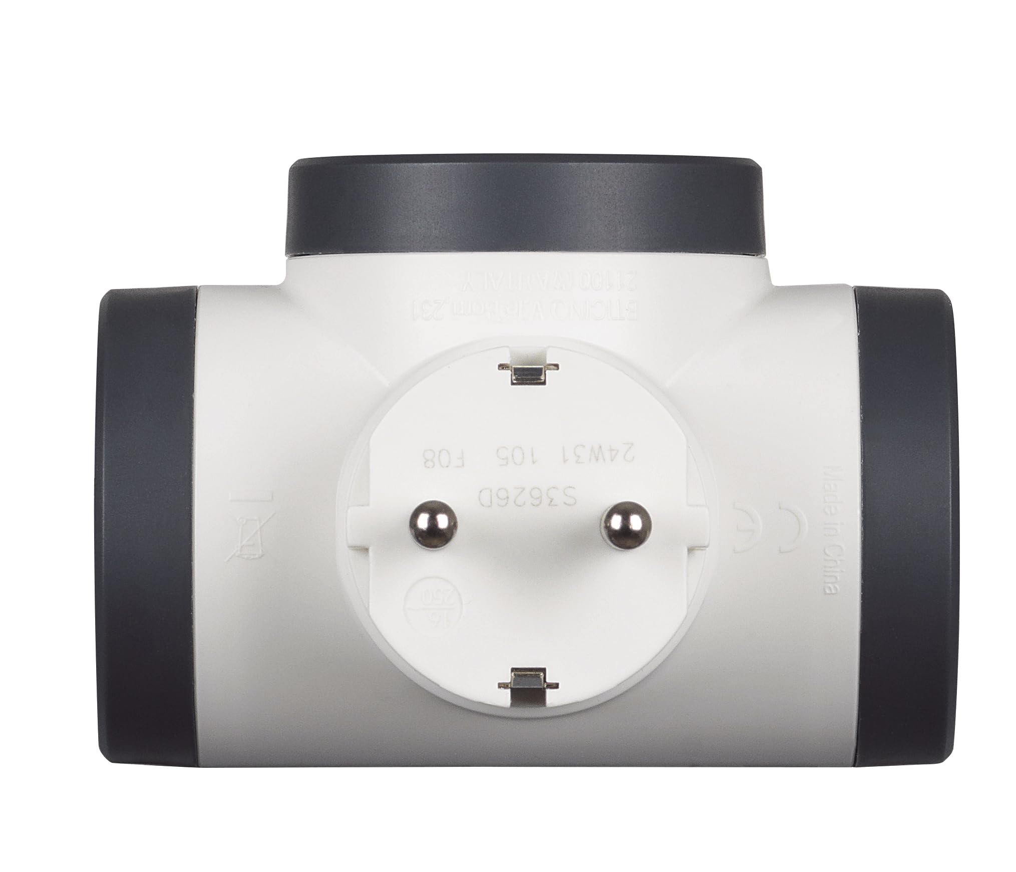 Bticino S3626D Adapter 3 Schuko Steckdosen Deutscher Standard Großer Stecker 16A Mehrfachstecker 3-seitig Mehrfachsteckdose bis 3500W Mehrfachadapter Platzsparend Matt