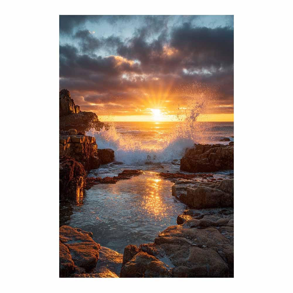 HOQIU Vintage wall art Golden Coastsal Sunset Wavess decorative painting, wall art, for Living Room Bathroom Bedroom Kitchen Decoration.(Multicolor)-70x100cm Unframed