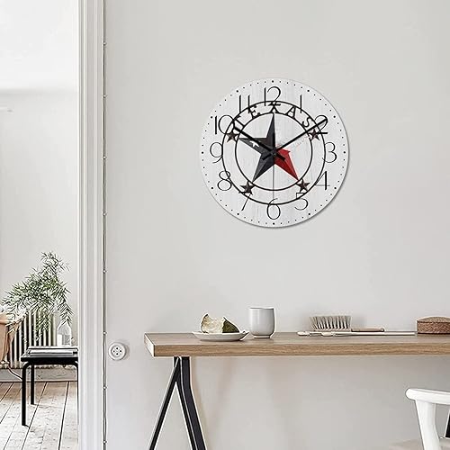 Miniatura 5 de Reloj de pared redondo estilo clásico con estrella de Texas occidental, reloj de madera, silencioso, sin tictac, funciona con pilas, fácil de leer,
