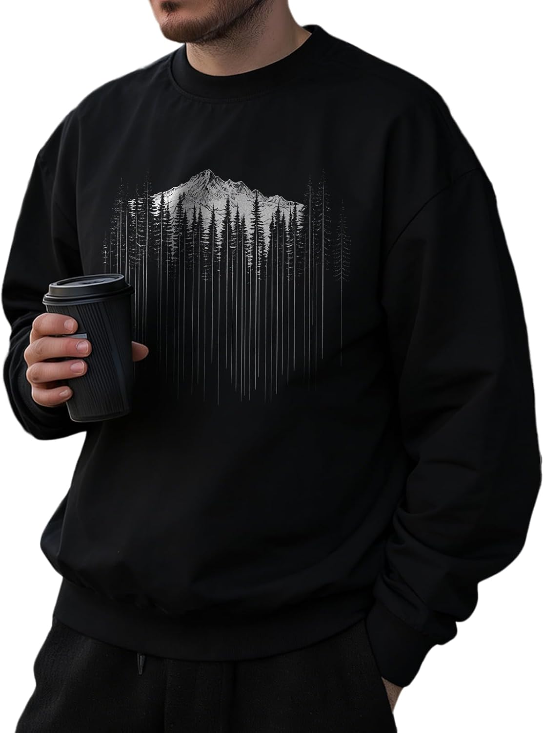 domirica Cotton Blend Graphic Mens Sweatshirts Solid Crewneck Pullover Long Sleeve Loose Fit Casual Going Out Streetwear