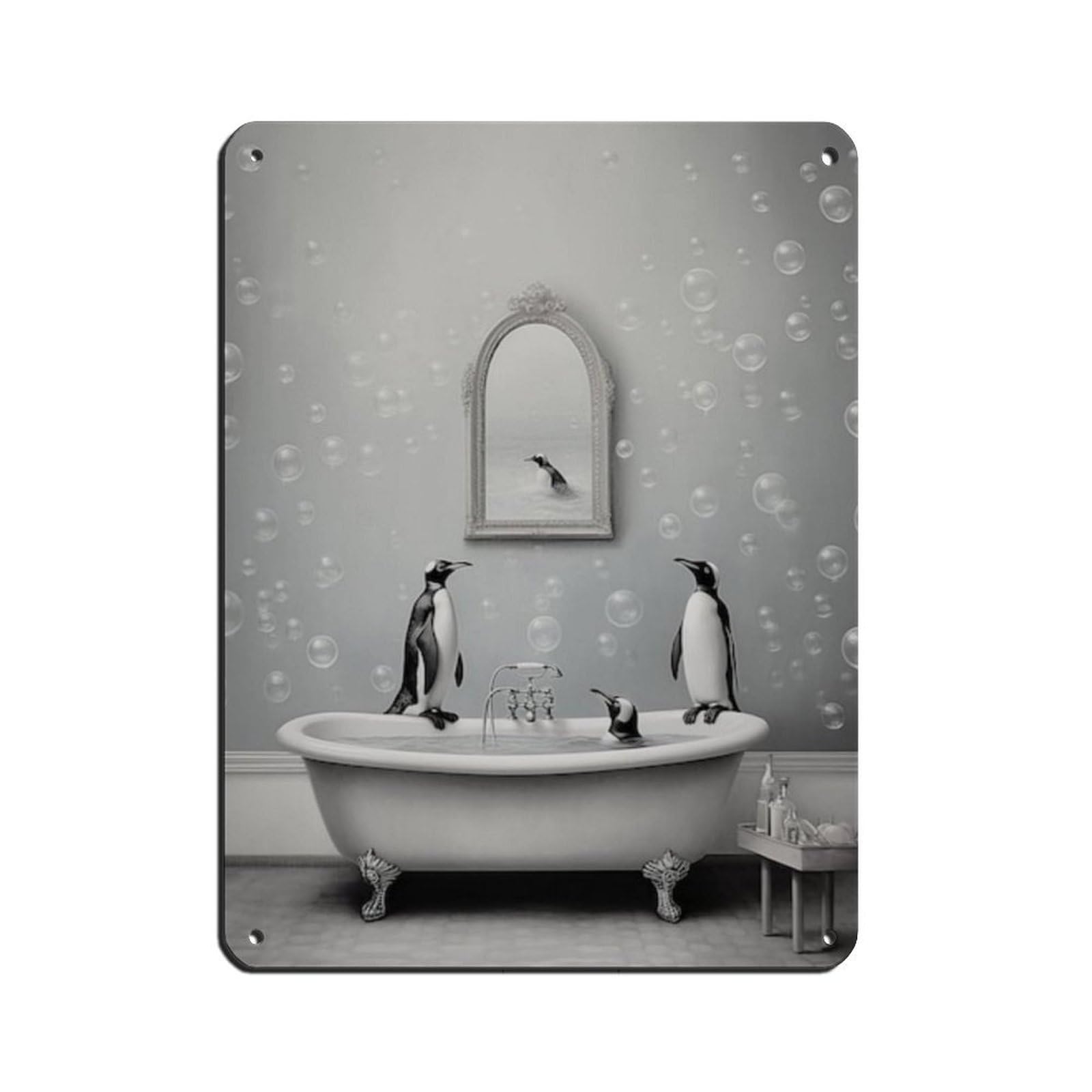 Adorable Penguins in Tub Bathroom Art Poster Retro Poster Metal Tin Sign Chic Art Retro Iron Painting Bar People Cave Cafe Family Garage Poster Wall Decoration 12x16inch(30x40cm)