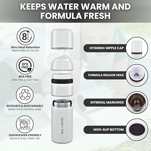 Miniatura 42 de MILK & WATER - Dispensador de biberones y fórmula para bebés todo en uno, 5 onzas, mantiene el agua caliente y la fórmula fresca, biberón para Rosa