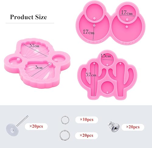 Miniatura 2 de Kit de 83 moldes de resina para aretes, diseño de concha marinacactusbohemia, forma colgante, molde de silicona, molde de silicona epoxi con tuerca