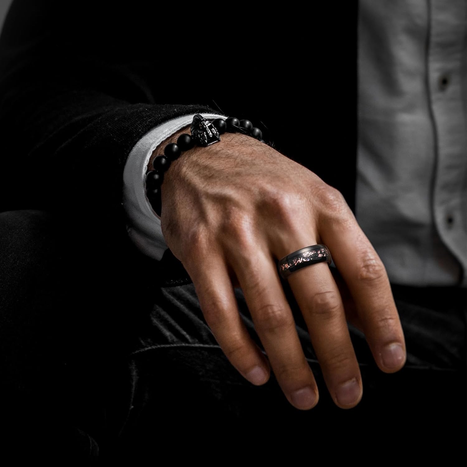 King Will 8mm Black Tungsten Rings for Men Mens Wedding Band Engagement Promise Ring Foils Inlay Domed Polished - Image 5