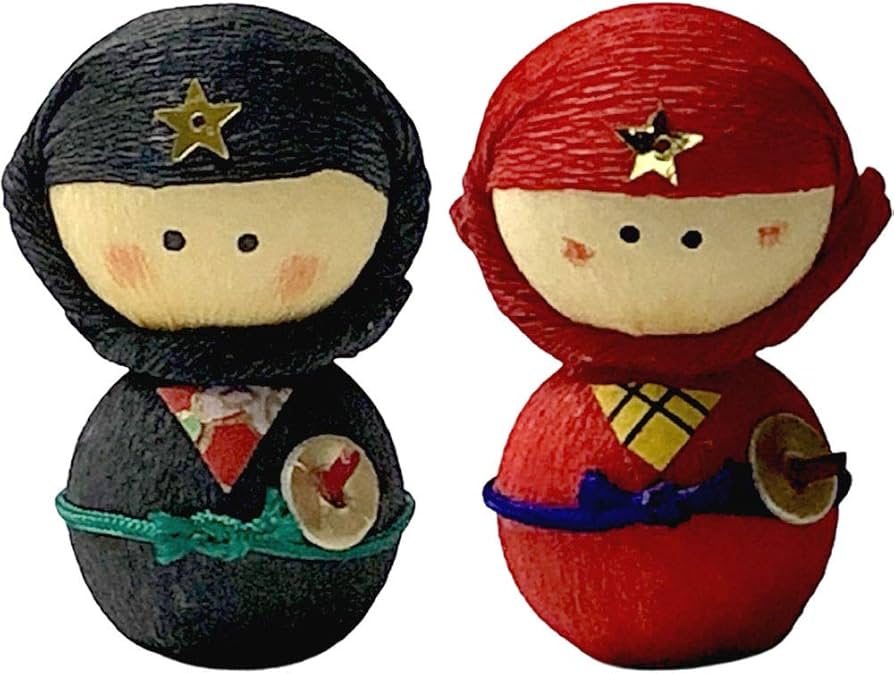 Amazon | 起き上がりこぼし人形 黒忍者・赤忍者セット 縁起物 日本のお