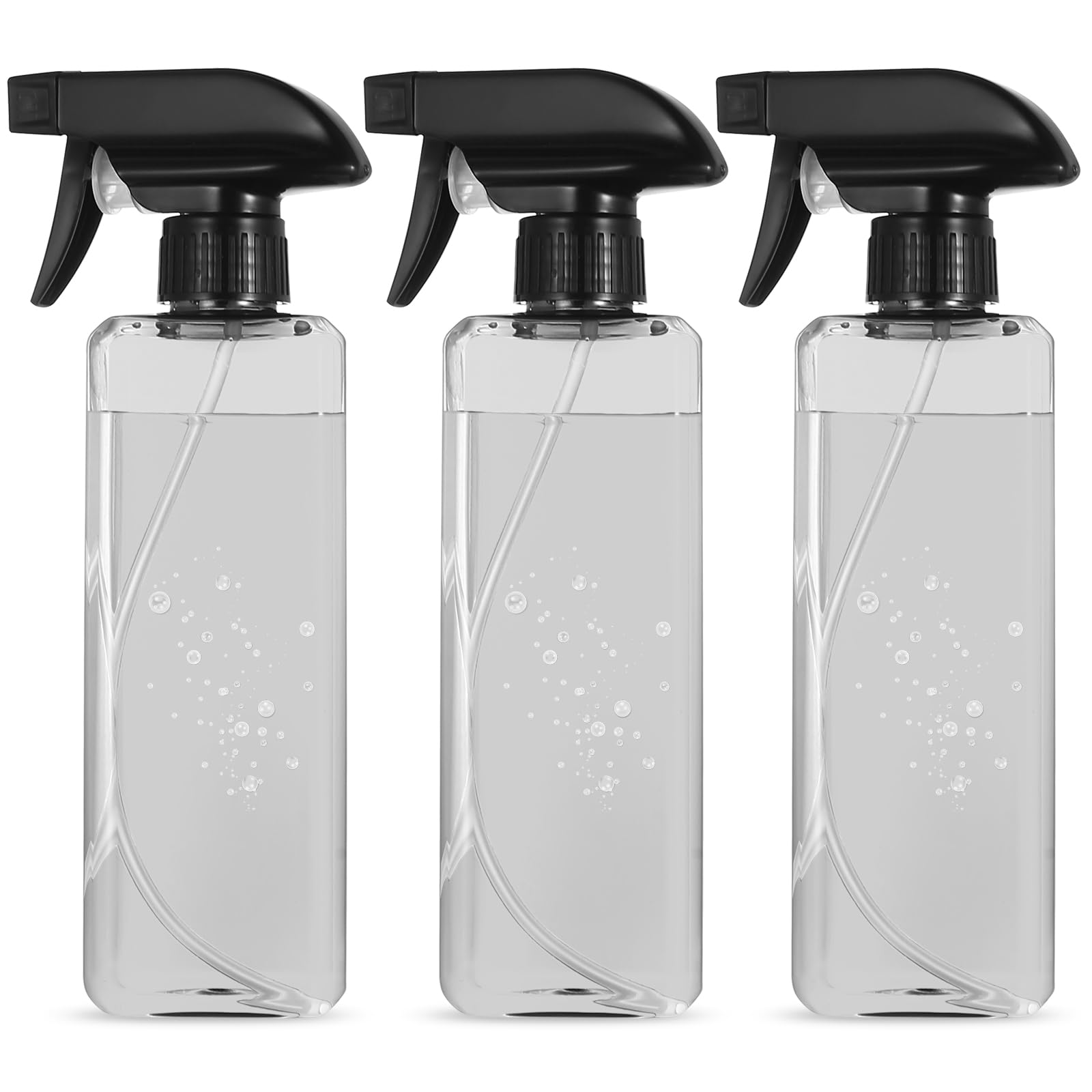 Butelki z rozpylaczem do czyszczenia, 500 ml, butelka z rozpylaczem do włosów, do roślin, do wielokrotnego napełniania, plastikowe butelki z rozpylaczem do włosów (kwadratowe, czarne, przezroczyste)