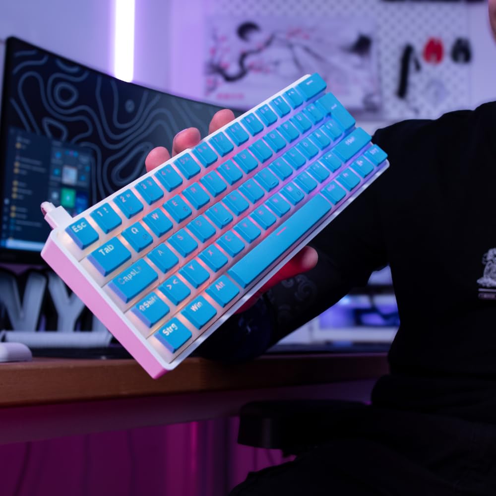 NYFTER - PBT Double-Shot Pudding Keycaps Tastenset für mechanische Tastaturen - deutsches ISO-Layout, kompatibel mit 60%/75% Tastaturen (Blue, Full Layout)