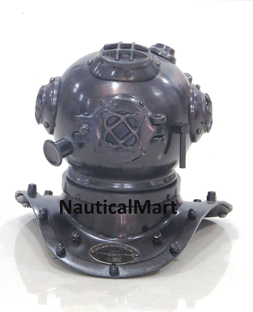 Nautical Mini Scuba Diving Helmet Mark Us Navy Black Finish - Holiday Christmas Replica