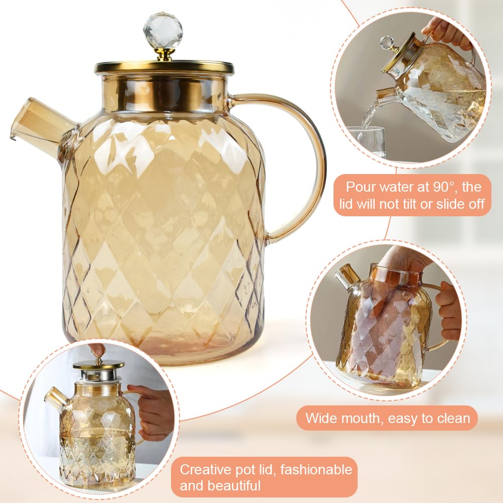 Théière en Verre 1.8L Résistance à Température -20℃-150℃ Théière Originale Théière en Verre Borosilicate Théière Transparente en Verre Théière Marocaine Transparente en Verre Ambre