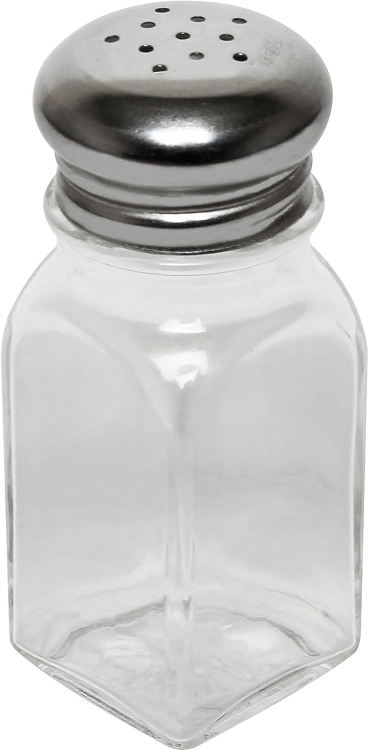 TrueCraftware- 2 oz Classic Square Glass Salt Pepper Shakers with Stainless Steel Mushroom Tops Set of 24- Salt Pepper Shaker Stainless Lid Glass Spice Jars Kitchen Essentials for Home Kitchen