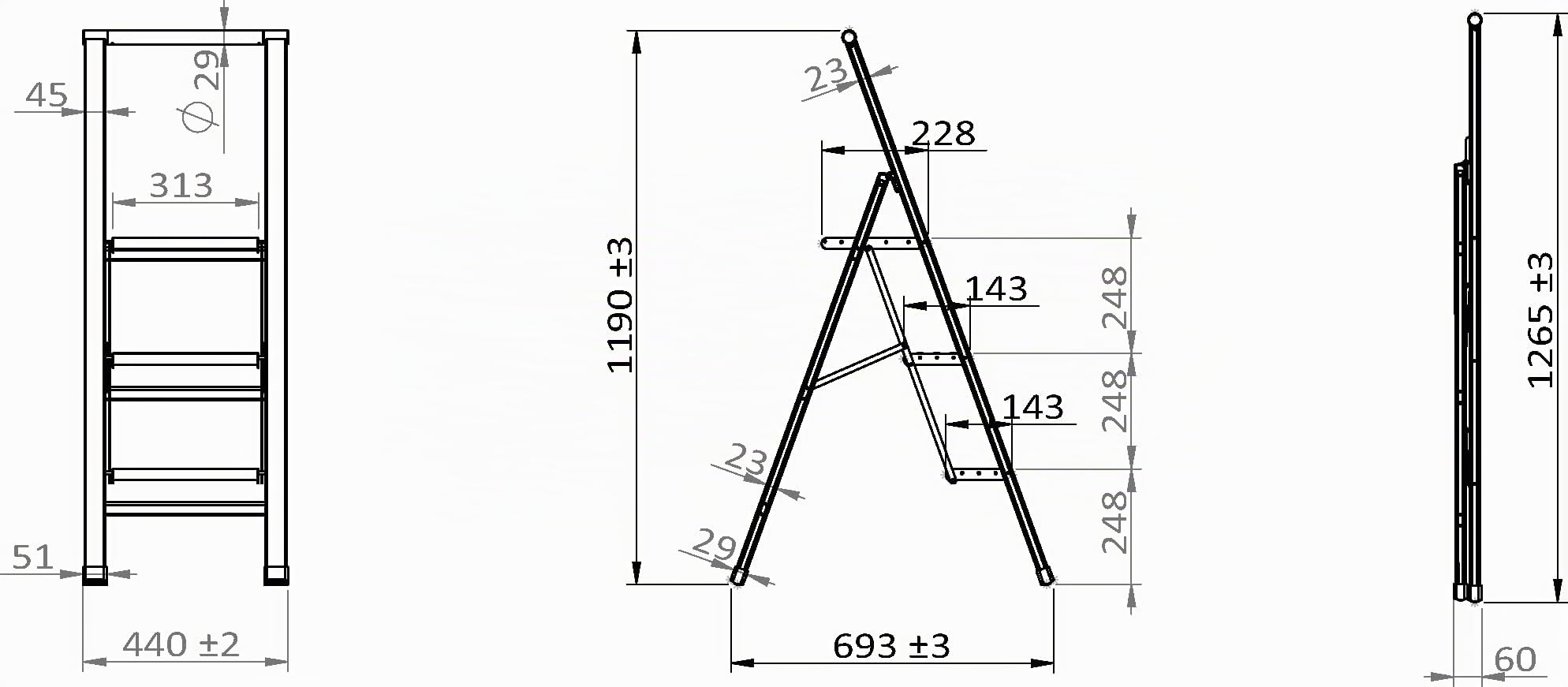 WENKO Escabeau 3 marches Design | Marches antidéparantes | Echelle légère et Pliante | Hauteur 75 centimètres|Ultra Fin| Aluminium | 44 x 119 x 5.5 cm | Blanc