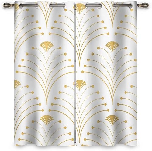 Miniatura 1 de Cortinas curvadas a cuadros geométricas de textura dorada para Sala Elegantes Modernas, 2 paneles de cortinas con diseño de mordena extra ancho de