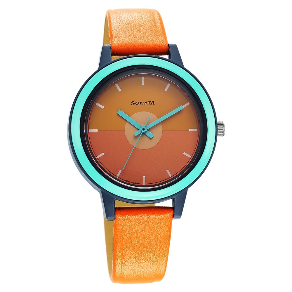 Sonata Splash Orange Dial Women Watch with Leather Strap-87036PL15W (B0BS3MWKF4) Amazon Price History, Amazon Price Tracker