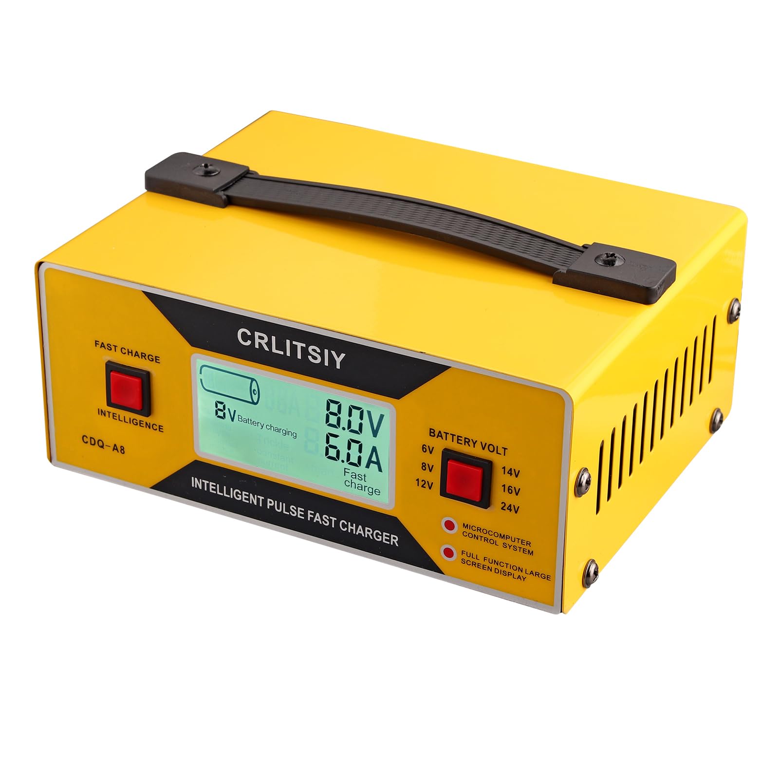 Autobatterie-Ladegerät, intelligentes Erhaltungsladegerät, 6 V/8 V/12 V/14 V/16 V/24 V, 0–10 A, LCD-Akku-Ladegerät für Auto, Motorrad, Boot, Golfwagen mit Krokodilklemmen, 8 Volt