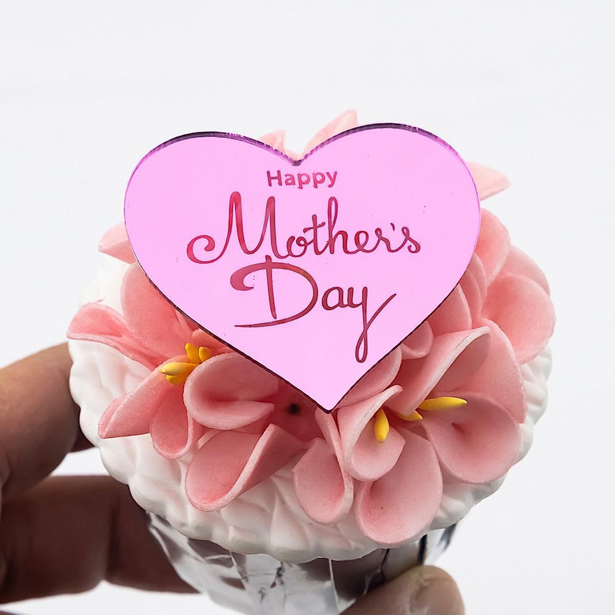6x Mother's Day Acrylic Cupcake Toppers - Gold Acrylic Cake Decoration by 3 Little Desserts (Style 3 Pink) — image 1