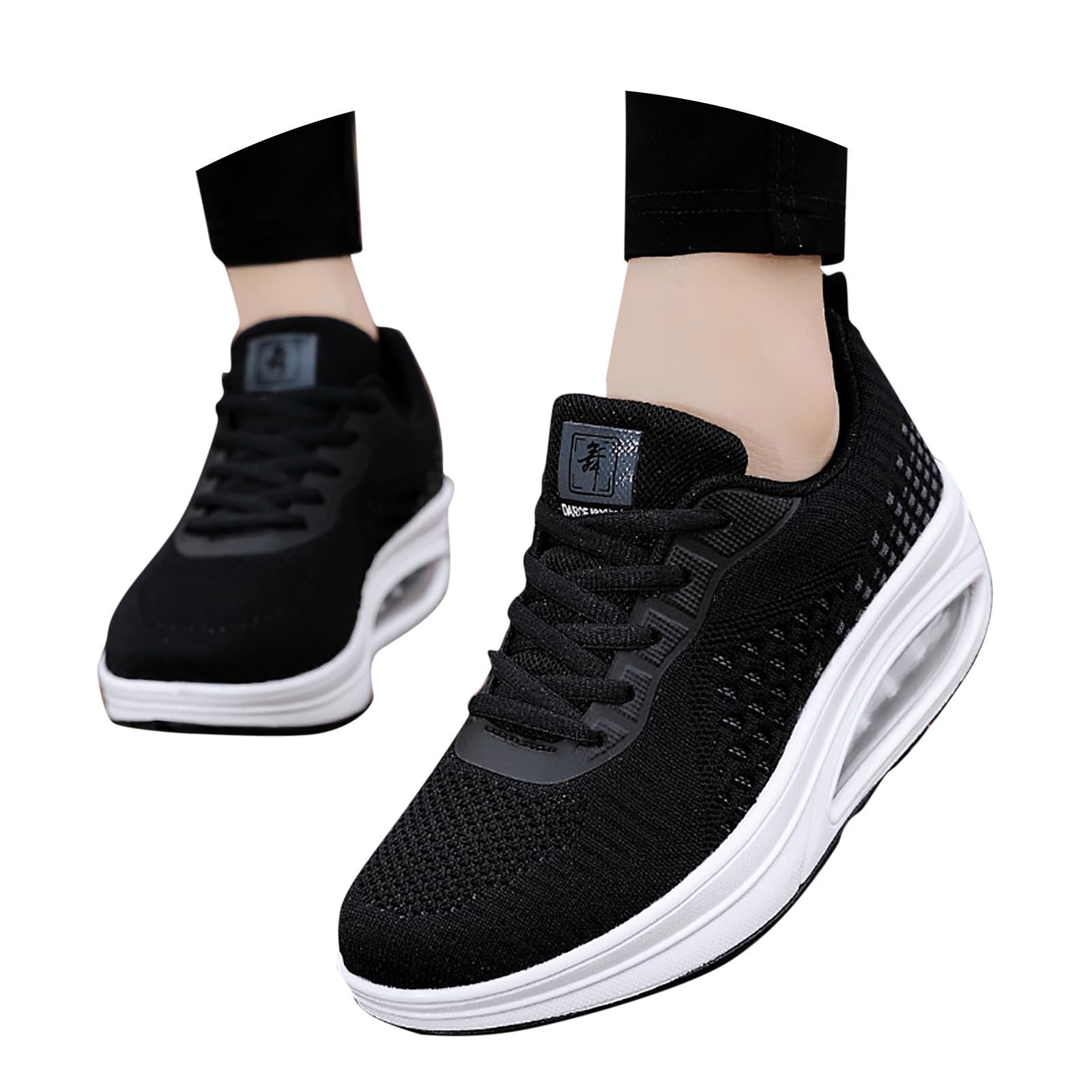 Women's Slip On Sneakers with Arch Support for Women Fly Mesh Orthopedic Running Lace Up Shoes Square Dancing Shoes Sports Casual Mom Womens Canvas Sneaker All Seasons Outdoor Wear Casual 8 Black