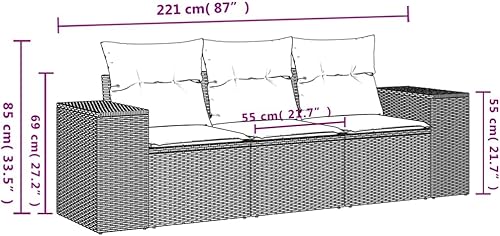 Miniatura 2 de 3 Piece Garden Sofa Set in Black and Cream White, Modern Outdoor Furniture with PE Rattan and Steel Frame, Modular Design for Patio,