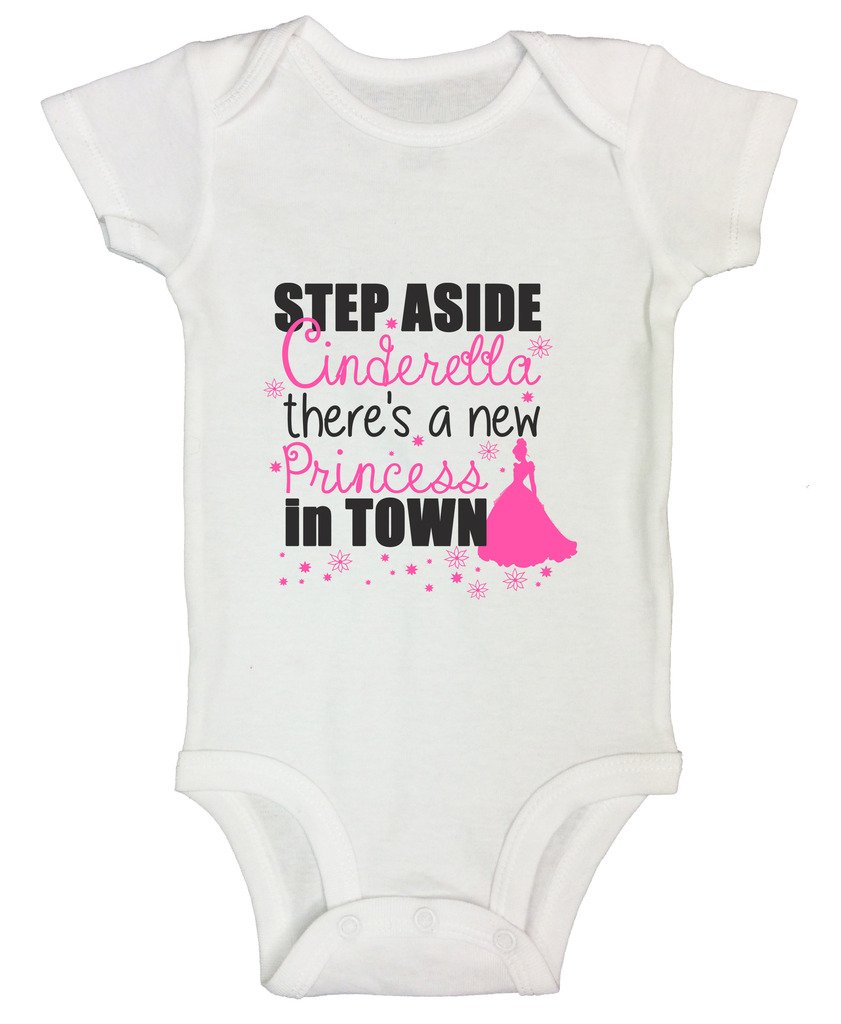 Funny Onesie “Step Aside Cinderella There is a New Princess in Town” Funny Threadz, White, 3-6 Months