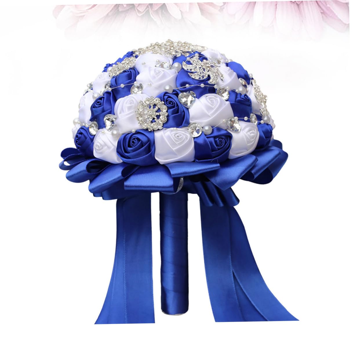 Cabilock Brautstrauß Schleife und Strasssteinen Weiß Blau als Brautblumen und Hochzeitsdeko Geeignet für Wohnzimmer Schlafzimmer und Hochzeit