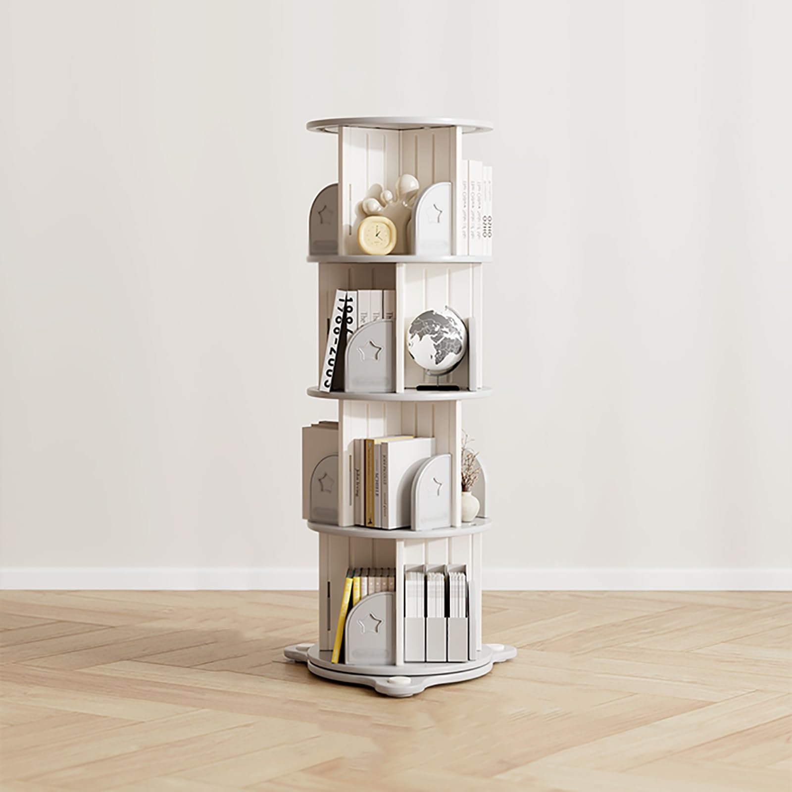 ASerZenith 360° Rotating Bookshelf Multifunctional Vertical Storage Shelf Decorative Office Home Décor Display Rack Space-Saving Design,132Cm