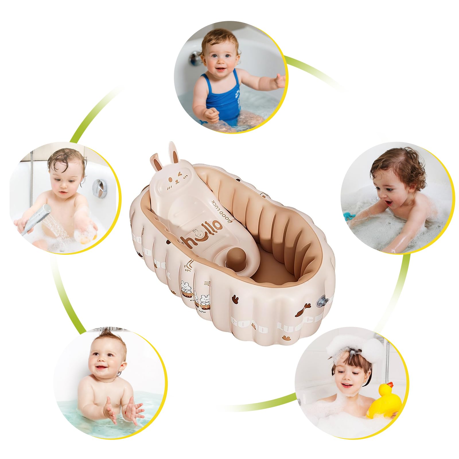 Vasca da bagno gonfiabile per bambini, con schienale e pompa ad aria, antiscivolo, per viaggi e casa, piatto doccia portatile con sedile per 0-18 mesi (rosa)