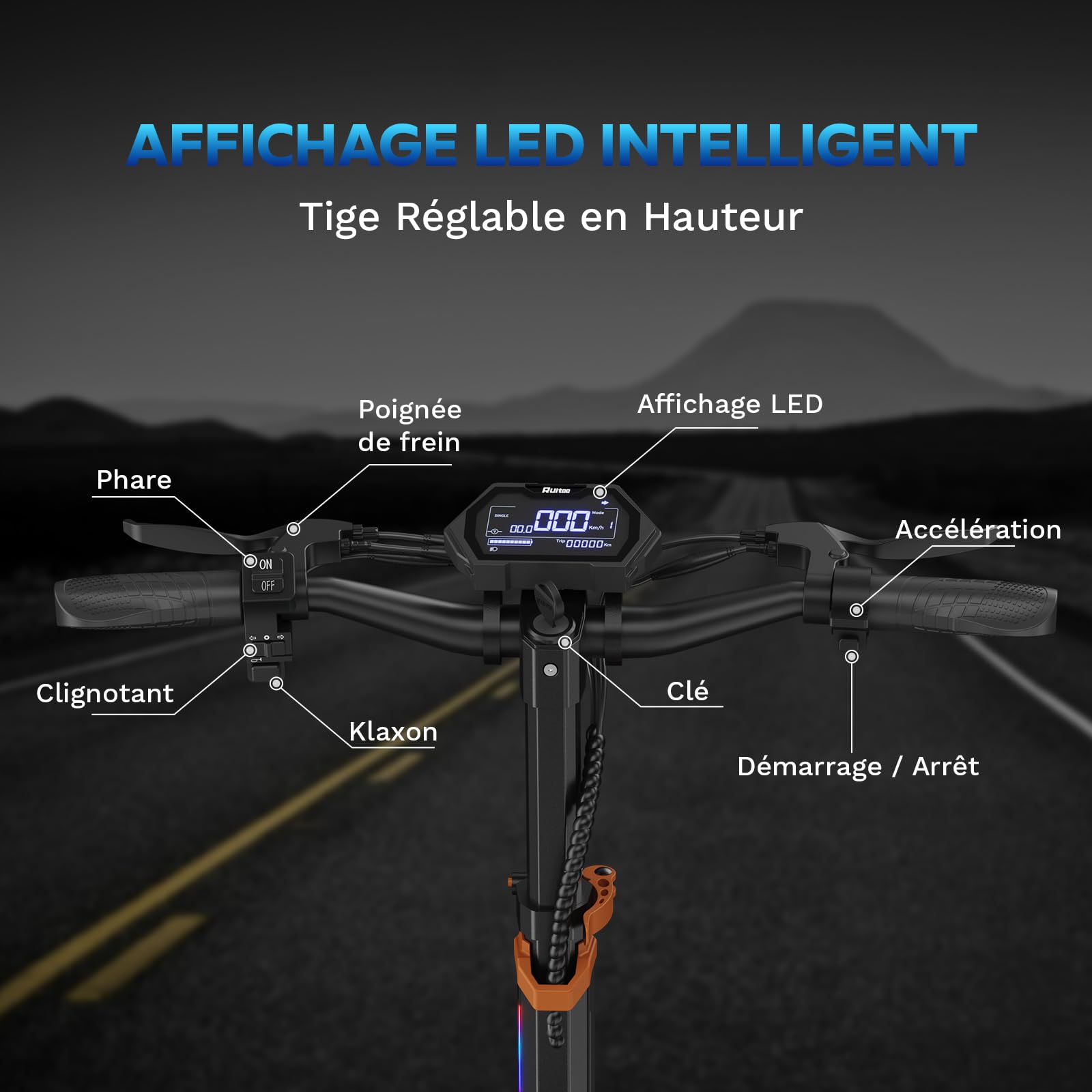 M5 Pro Trottinette Électrique, Batterie 48v 20.8Ah, Autonomie Max 70-80KM, Pneus Tout-Terrain 11 Pouces, 3 Modes De Vitesse, Écran Intelligent