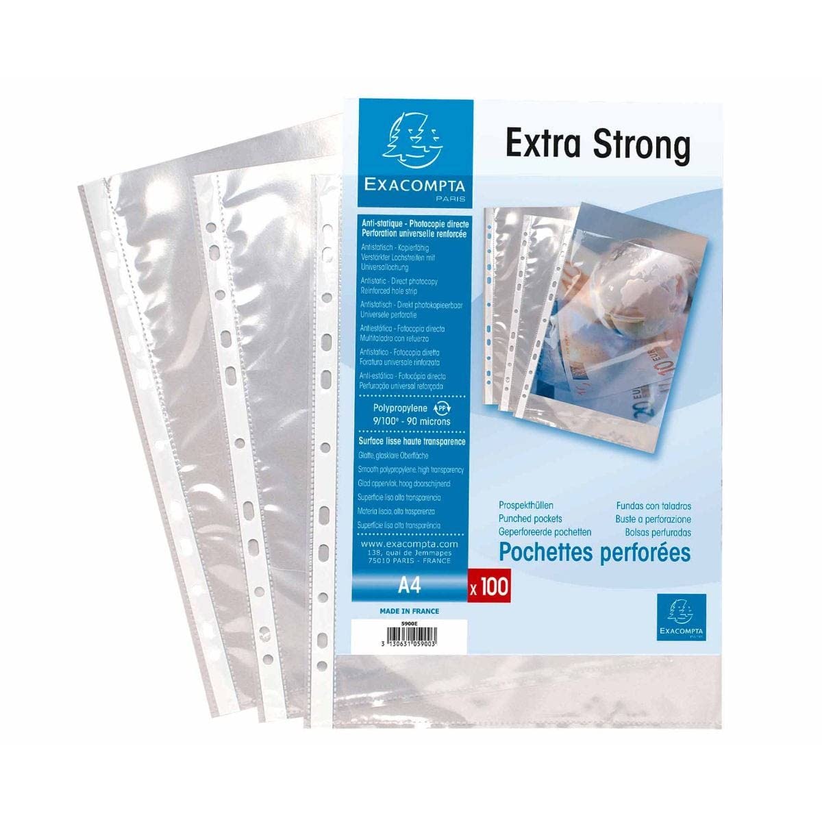 Exacompta 1000 buste perforate PP liscio 9/100 mm cristallo
