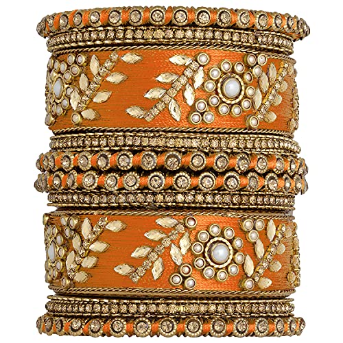 Image of Peora Silk Thread Kundan & Stone Studded Chuda Bangles Set Gift for Women