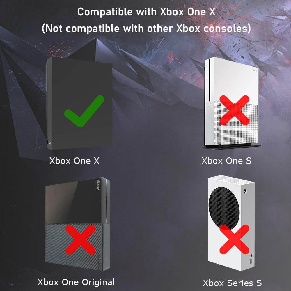 Soporte de pared para Xbox One X, soporte de pared de acero para Xbox One X con controlador desmontable y kit de soporte para auriculares (negro)